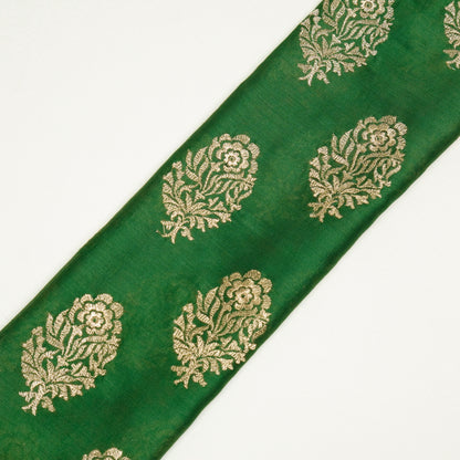 Siraj Leaf Green Chanderi Embroidered Fabric in Buta Pattern