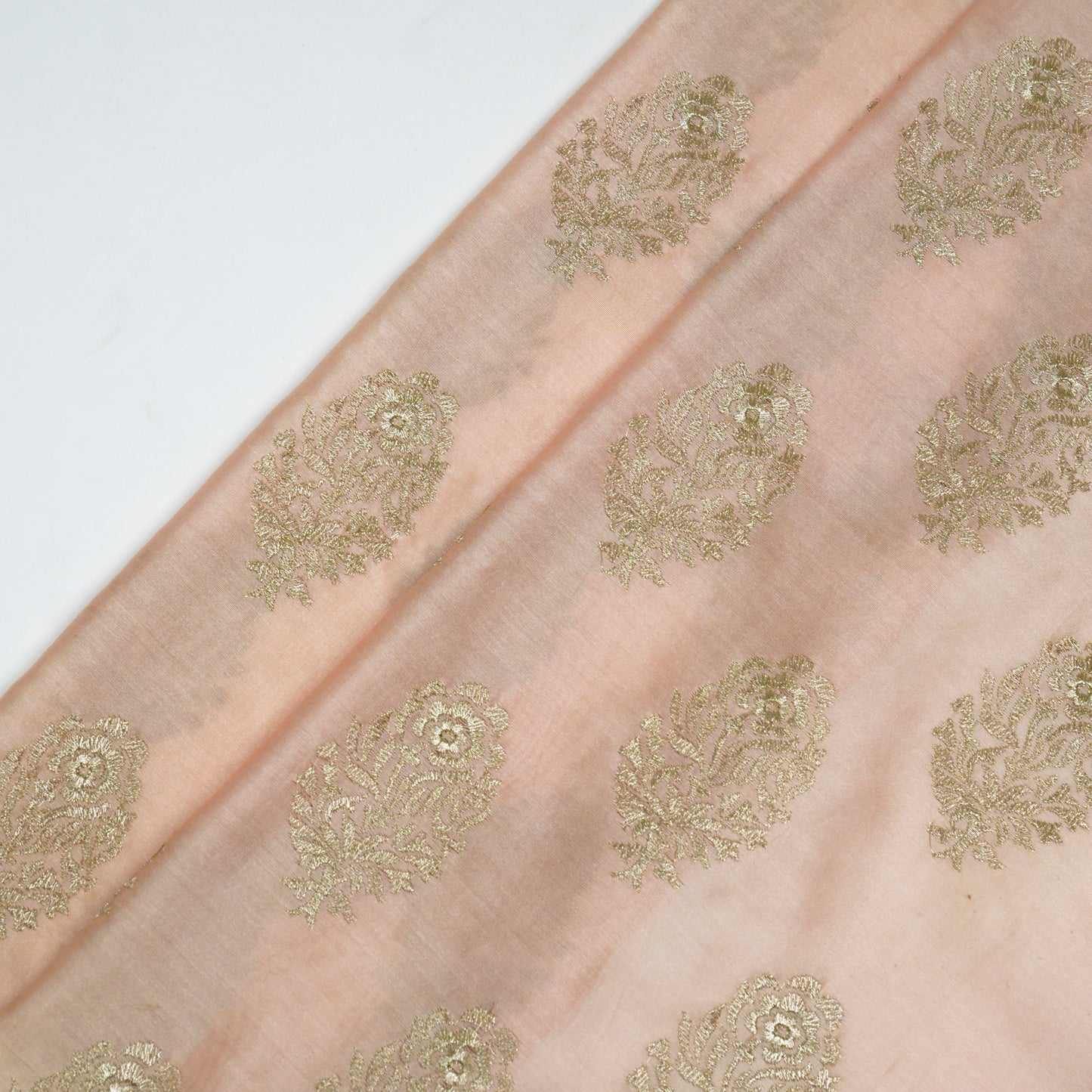 Siraj Light Peach Chanderi Embroidered Fabric in Buta Pattern