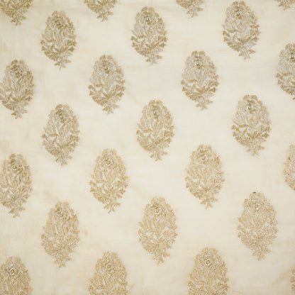 Siraj Cream Chanderi Embroidered Fabric in Buta Pattern