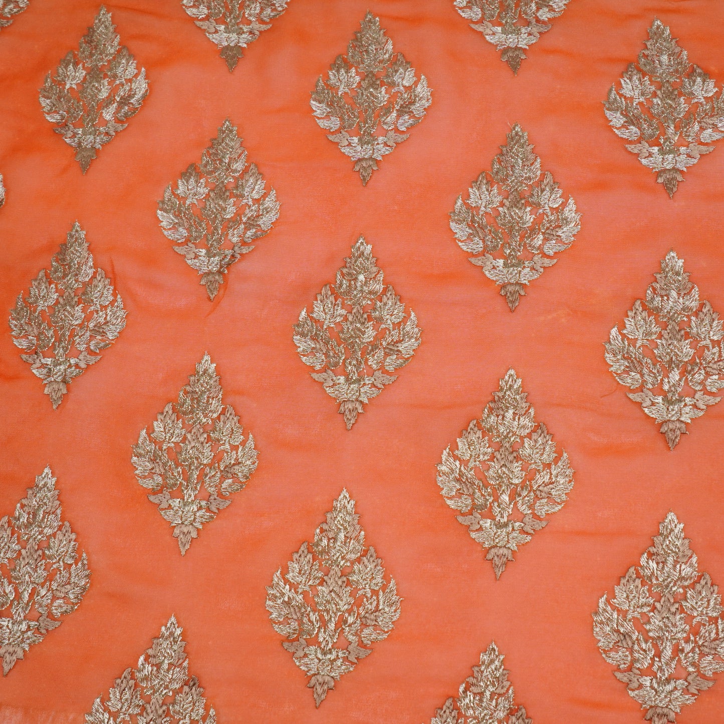 Naseem Rust Viscose Georgette Embroidered Fabric in Buta Pattern