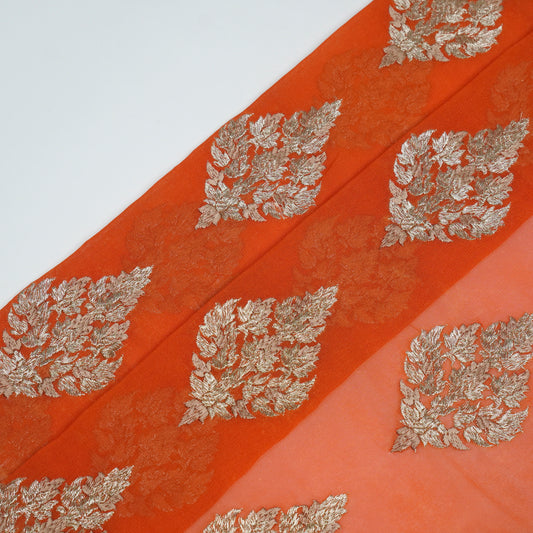 Naseem Rust Viscose Georgette Embroidered Fabric in Buta Pattern