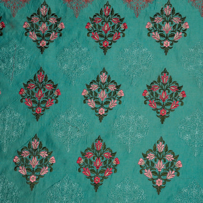 Arsia Turquoise Chanderi Embroidered Fabric in Buta Pattern