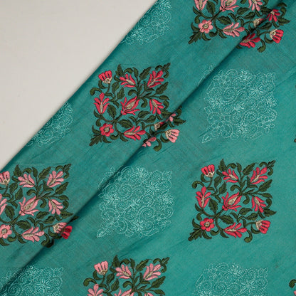 Arsia Turquoise Chanderi Embroidered Fabric in Buta Pattern