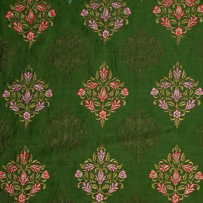 Arsia Leaf Green Chanderi Embroidered Fabric in Buta Pattern