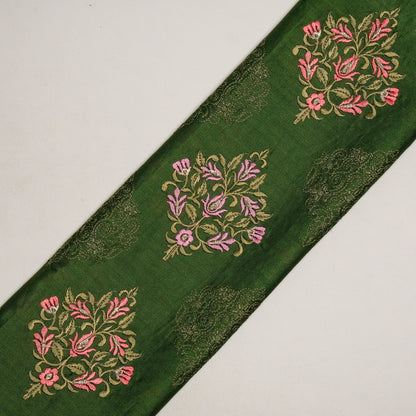 Arsia Leaf Green Chanderi Embroidered Fabric in Buta Pattern