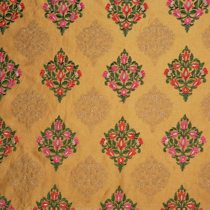 Arsia Almond Chanderi Embroidered Fabric in Buta Pattern