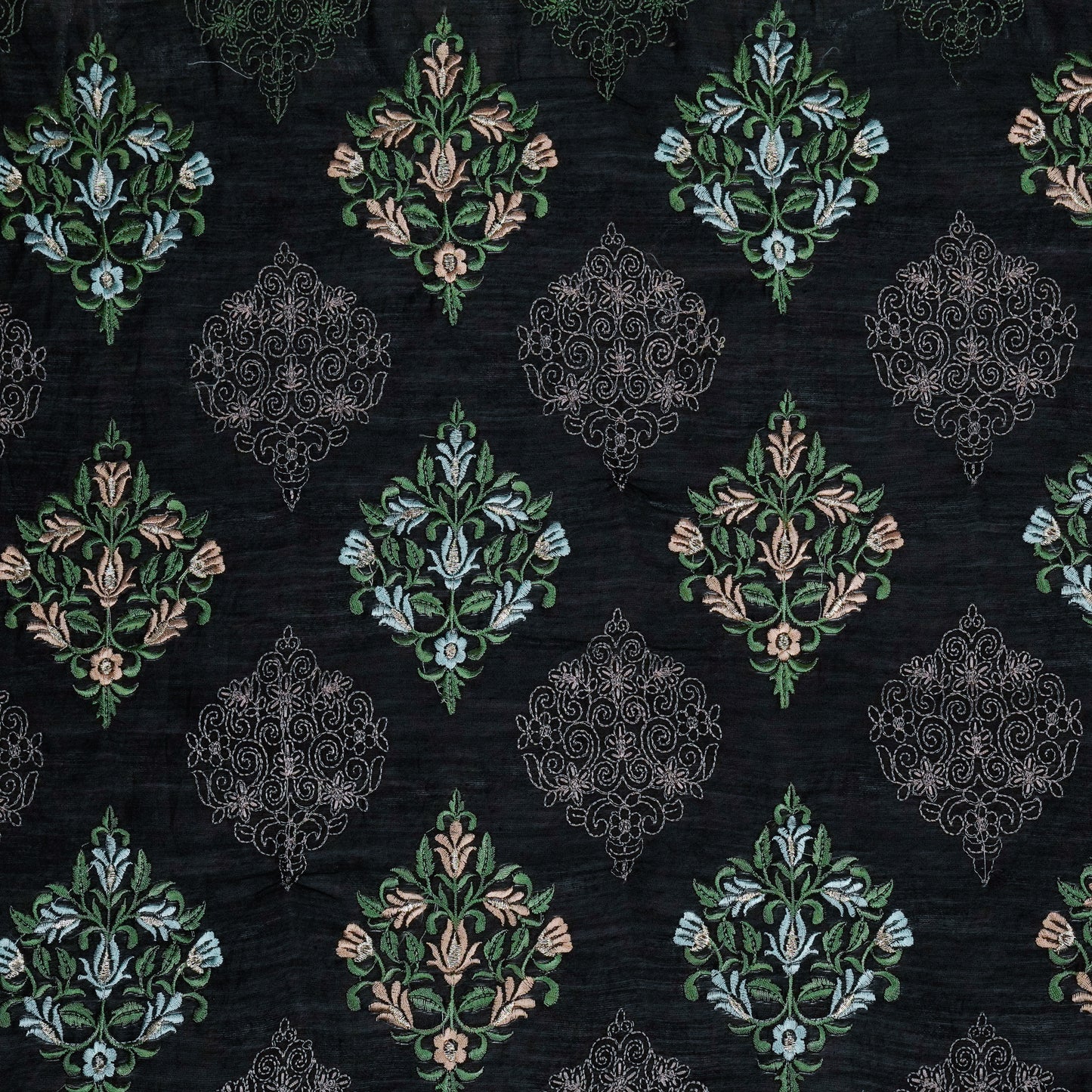 Arsia Black Chanderi Embroidered Fabric in Buta Pattern