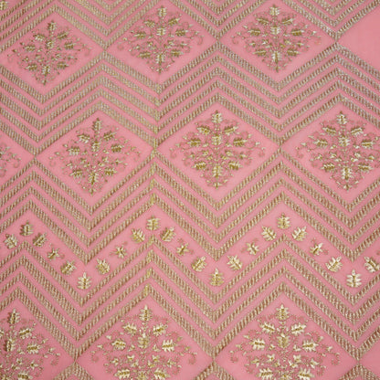 Azeem Gajari Chanderi Embroidered Fabric in Buta Pattern