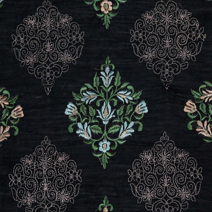 Arsia Black Chanderi Embroidered Fabric in Buta Pattern