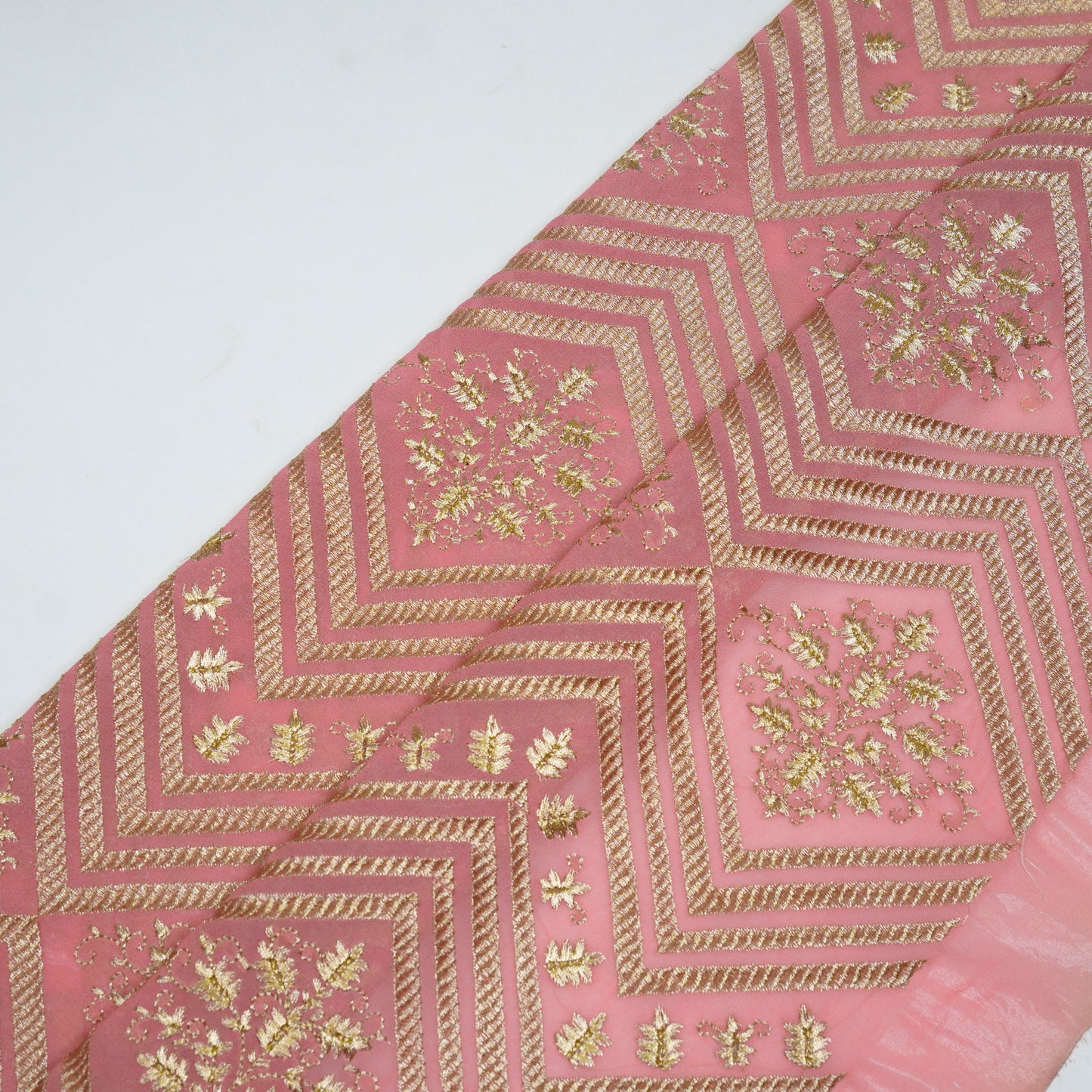 Azeem Gajari Chanderi Embroidered Fabric in Buta Pattern