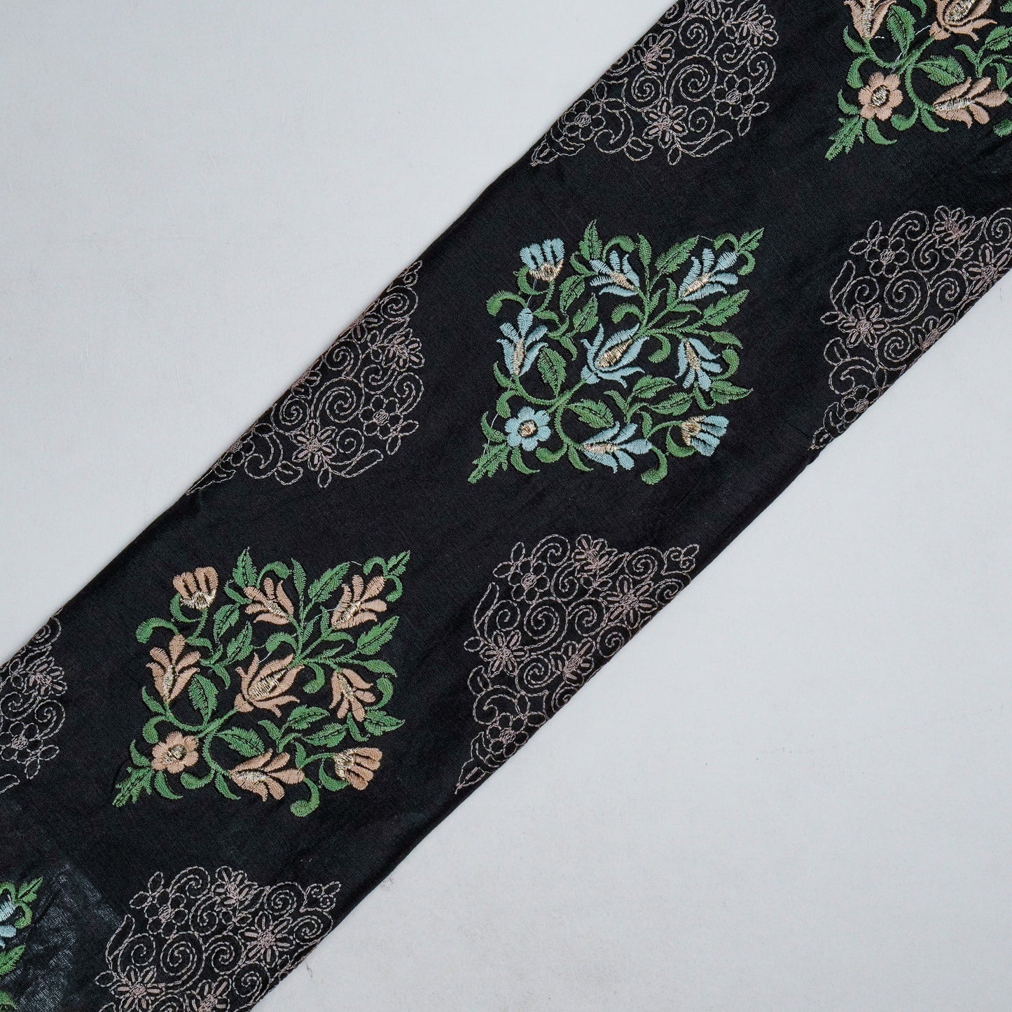 Arsia Black Chanderi Embroidered Fabric in Buta Pattern