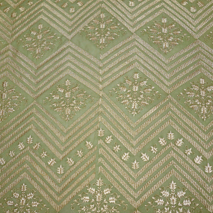 Azeem Olive Green Chanderi Embroidered Fabric in Buta Pattern