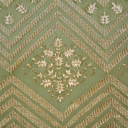 Azeem Olive Green Chanderi Embroidered Fabric in Buta Pattern