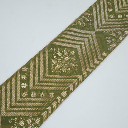 Azeem Olive Green Chanderi Embroidered Fabric in Buta Pattern