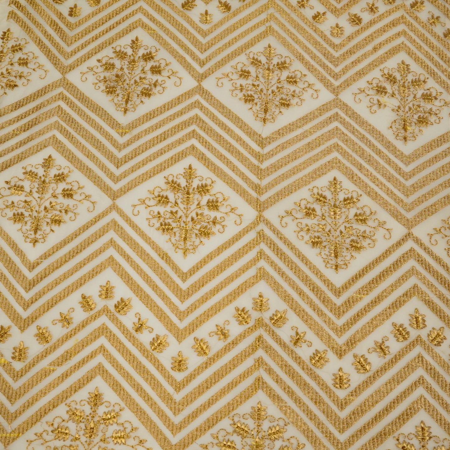 Azeem Cream Chanderi Embroidered Fabric in Buta Pattern