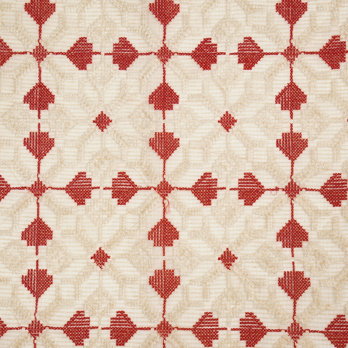 Saras Natural Red Semi Munga Kota Embroidered Fabric in Jaal Pattern