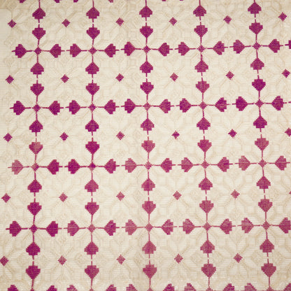 Saras Natural Magenta Semi Munga Kota Embroidered Fabric in Jaal Pattern