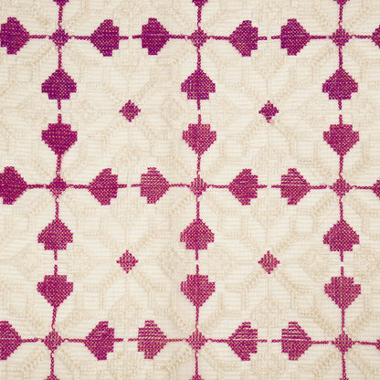 Saras Natural Magenta Semi Munga Kota Embroidered Fabric in Jaal Pattern