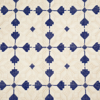 Saras Natural Blue Semi Munga Kota Embroidered Fabric in Jaal Pattern