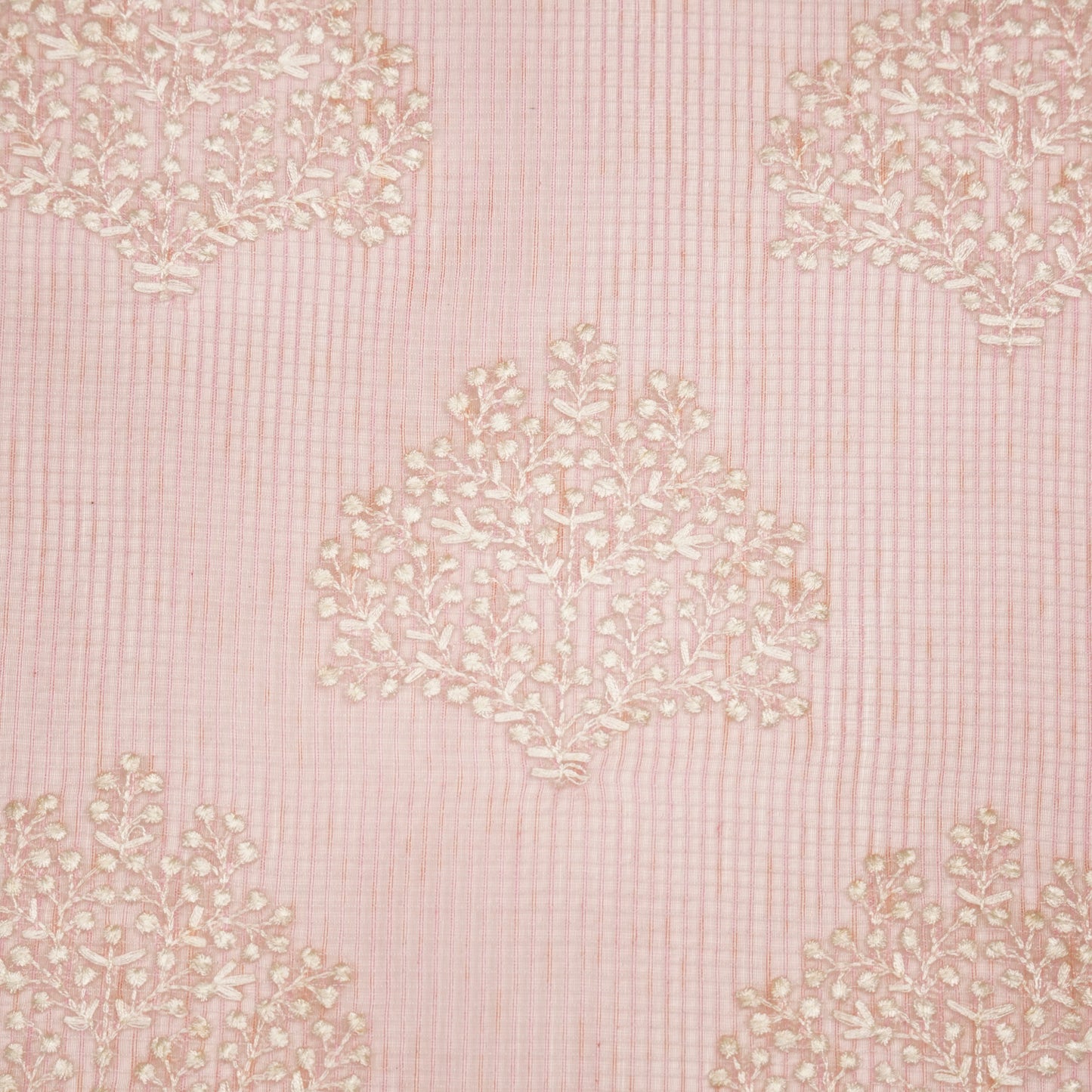 Triveni Pink Semi Munga Kota Embroidered Fabric in Buta Pattern