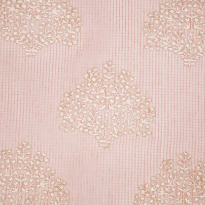 Triveni Pink Semi Munga Kota Embroidered Fabric in Buta Pattern