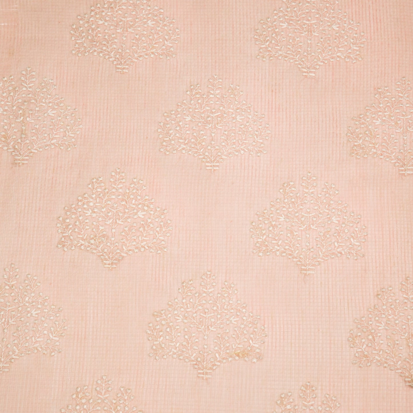 Triveni Light Peach Semi Munga Kota Embroidered Fabric in Buta Pattern