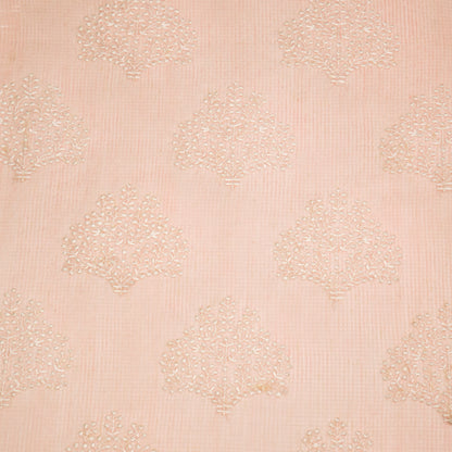 Triveni Light Peach Semi Munga Kota Embroidered Fabric in Buta Pattern