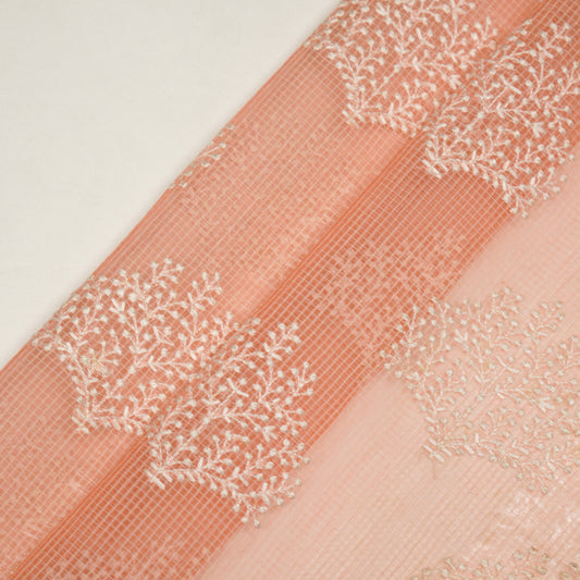 Triveni Light Peach Semi Munga Kota Embroidered Fabric in Buta Pattern