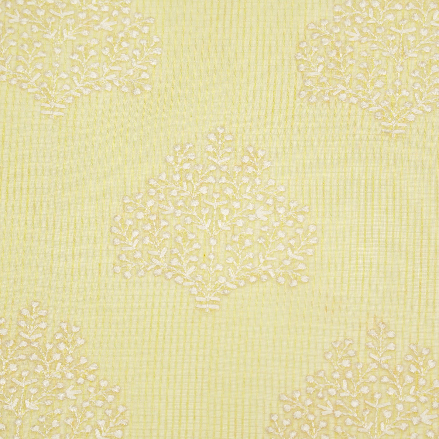 Triveni Lemon Semi Munga Kota Embroidered Fabric in Buta Pattern