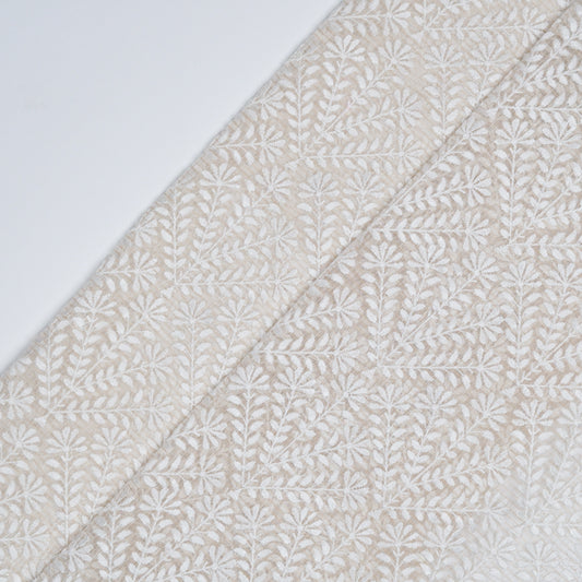 Diba Ivory Semi Munga Kota Embroidered Fabric in Jaal Pattern