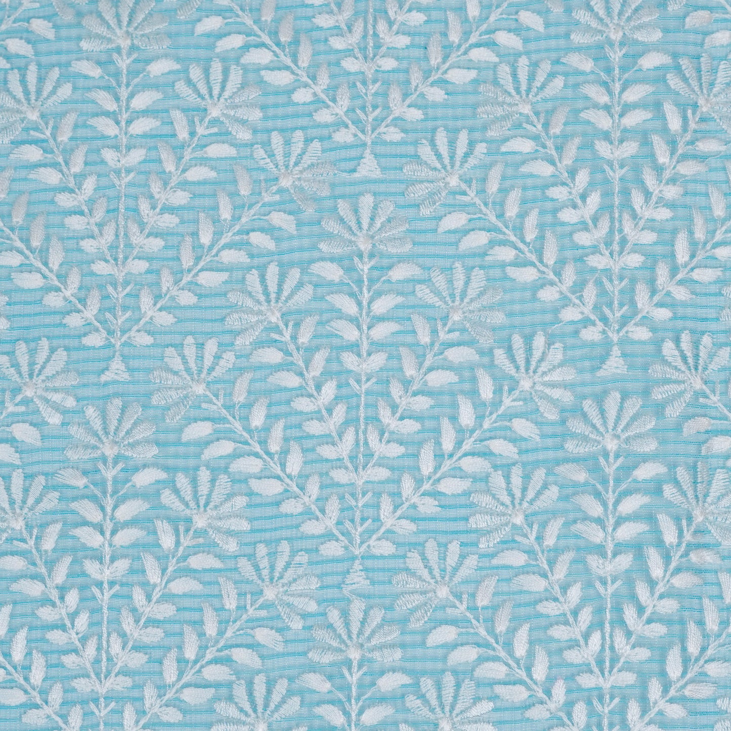 Diba Turquoise Semi Munga Kota Embroidered Fabric in Jaal Pattern