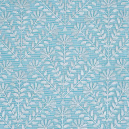 Diba Turquoise Semi Munga Kota Embroidered Fabric in Jaal Pattern