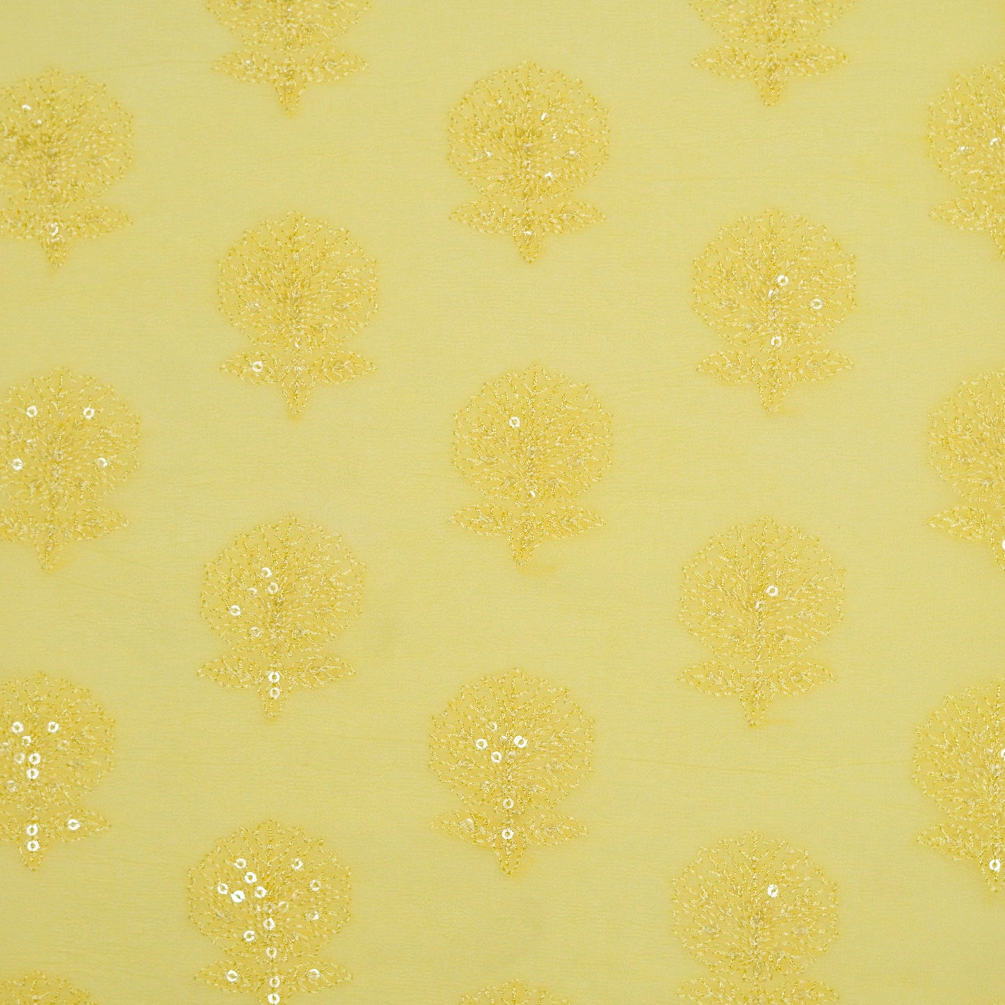 Sidra Lemon Viscose Georgette Embroidered Fabric in Buta Pattern