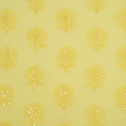 Sidra Lemon Viscose Georgette Embroidered Fabric in Buta Pattern