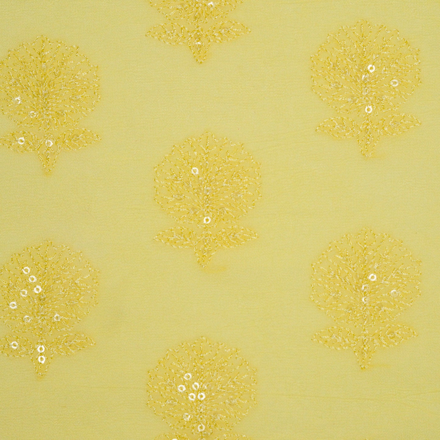 Sidra Lemon Viscose Georgette Embroidered Fabric in Buta Pattern