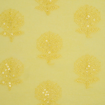 Sidra Lemon Viscose Georgette Embroidered Fabric in Buta Pattern