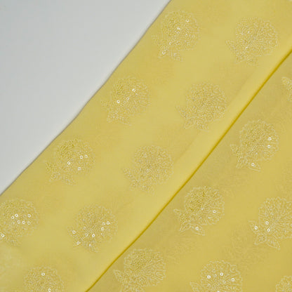 Sidra Lemon Viscose Georgette Embroidered Fabric in Buta Pattern