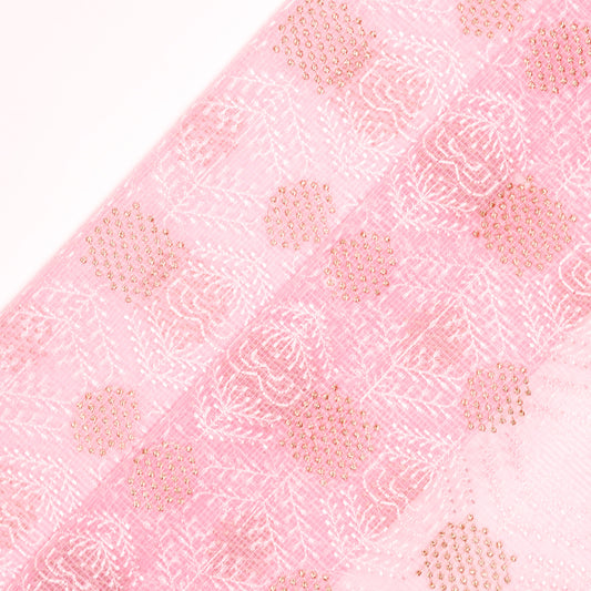 Sehrish Pink Semi Munga Kota Embroidered Fabric in Buta Pattern