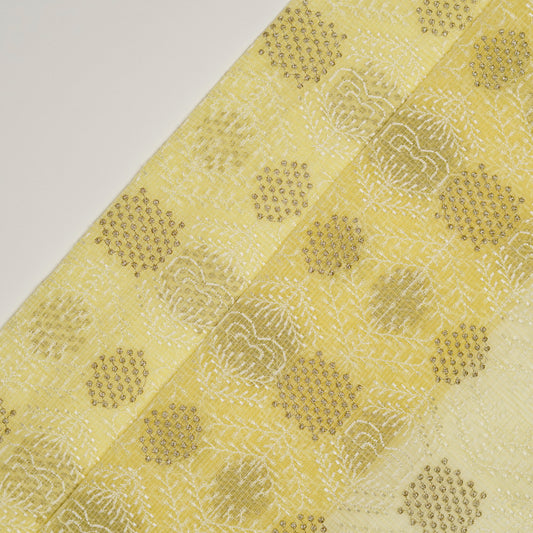 Sehrish Lemon Semi Munga Kota Embroidered Fabric in Buta Pattern