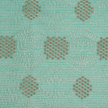 Sehrish Sea Green Semi Munga Kota Embroidered Fabric in Buta Pattern