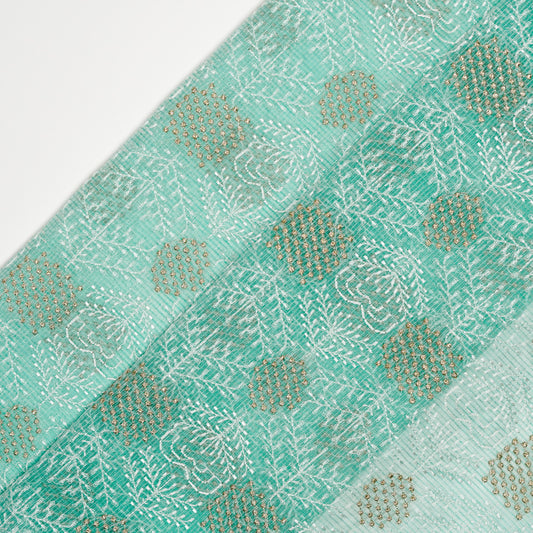 Sehrish Sea Green Semi Munga Kota Embroidered Fabric in Buta Pattern