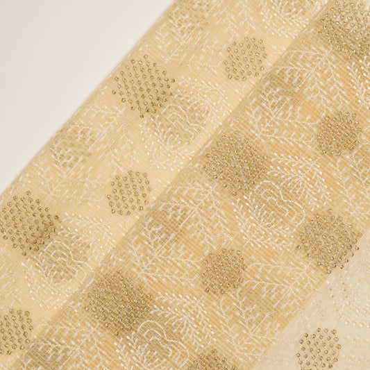 Sehrish Beige Semi Munga Kota Embroidered Fabric in Buta Pattern