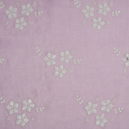 Aqsa Floral Lilac Mul Chanderi Embroidered Fabric in Buta Pattern