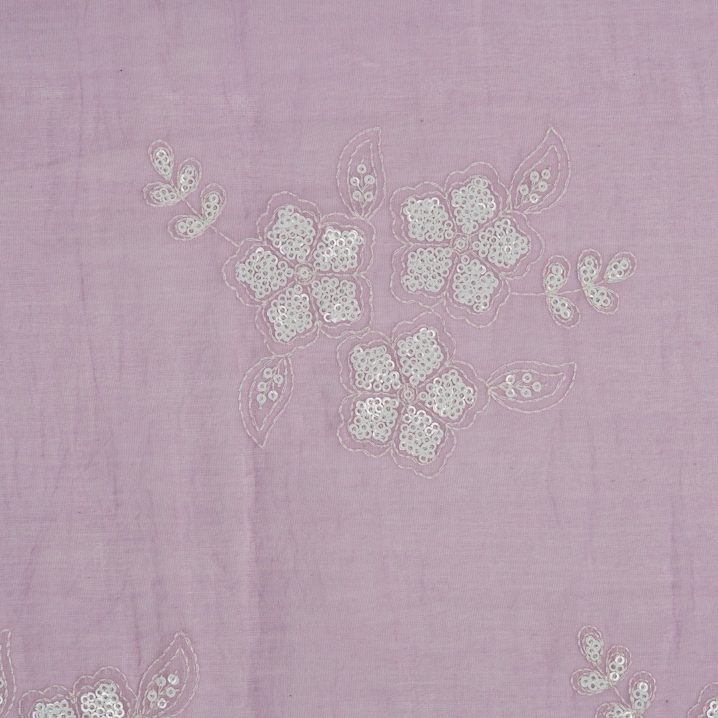 Aqsa Floral Lilac Mul Chanderi Embroidered Fabric in Buta Pattern