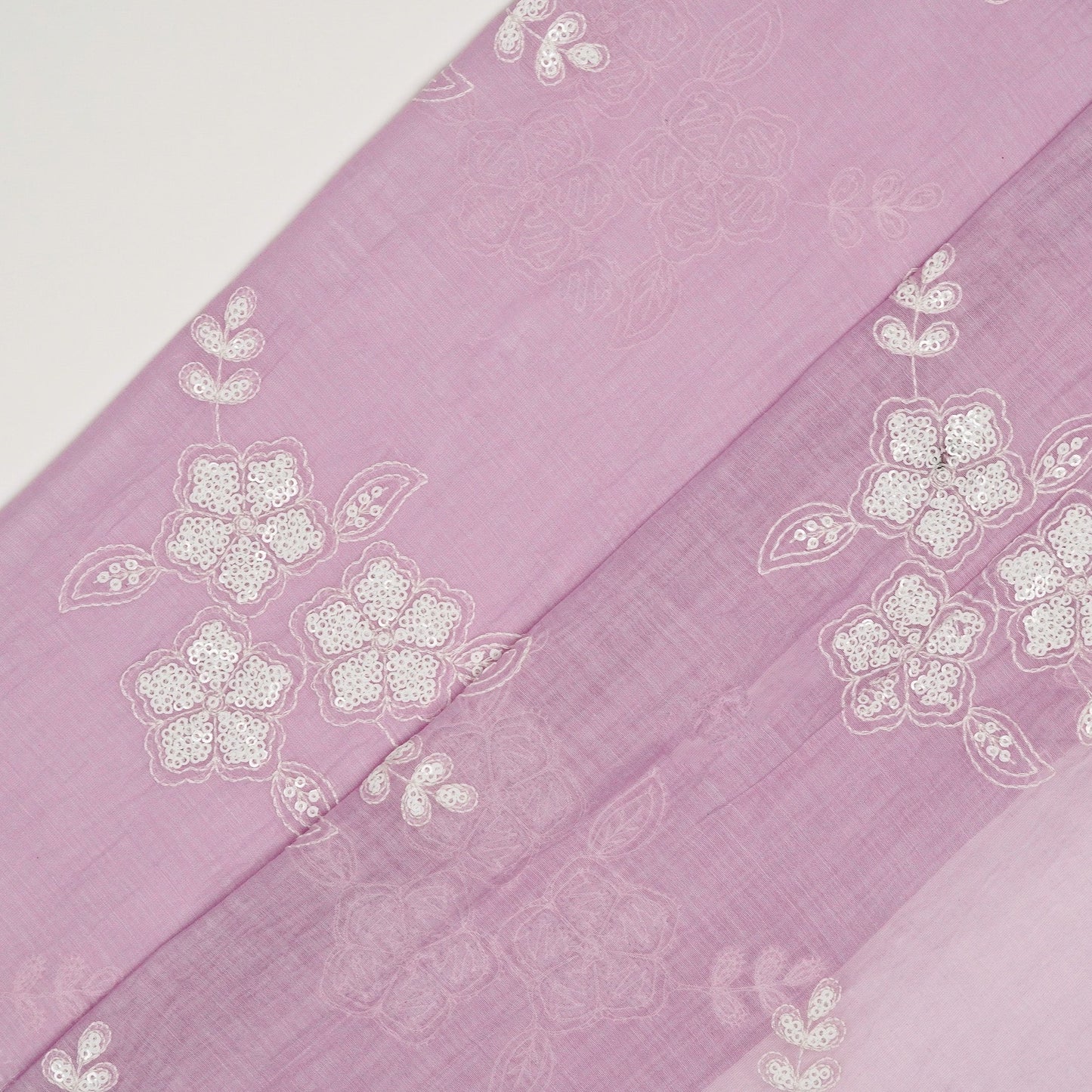 Aqsa Floral Lilac Mul Chanderi Embroidered Fabric in Buta Pattern