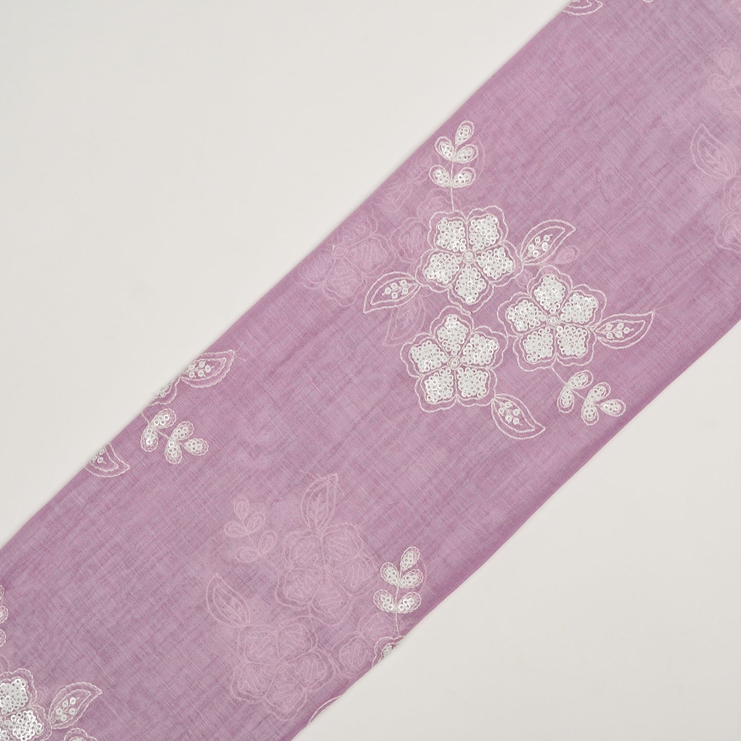 Aqsa Floral Lilac Mul Chanderi Embroidered Fabric in Buta Pattern