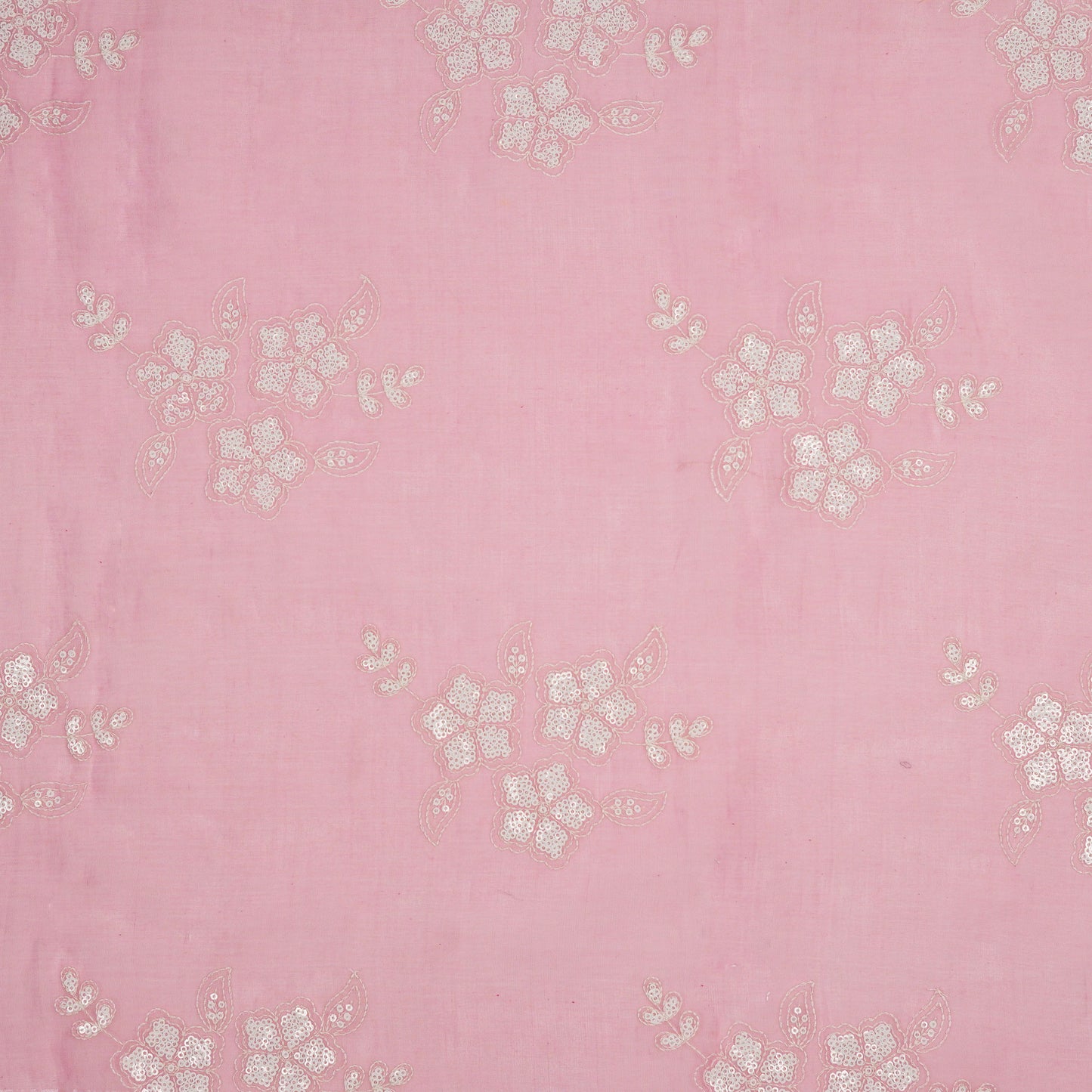 Aqsa Floral Pink Mul Chanderi Embroidered Fabric in Buta Pattern