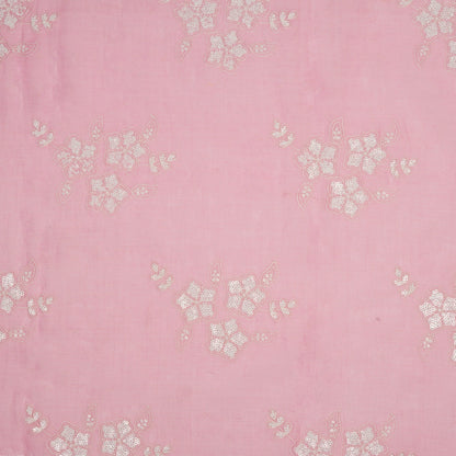 Aqsa Floral Pink Mul Chanderi Embroidered Fabric in Buta Pattern