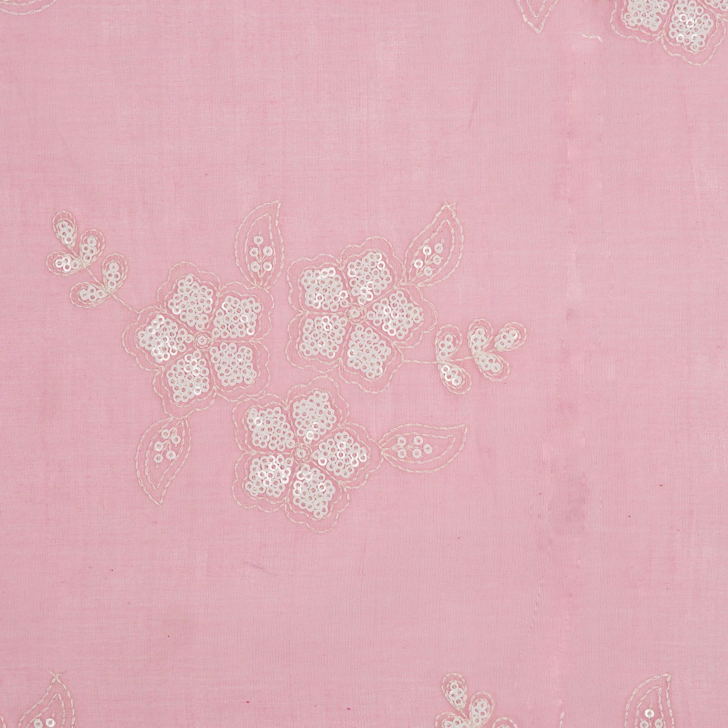 Aqsa Floral Pink Mul Chanderi Embroidered Fabric in Buta Pattern