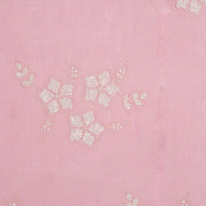 Aqsa Floral Pink Mul Chanderi Embroidered Fabric in Buta Pattern